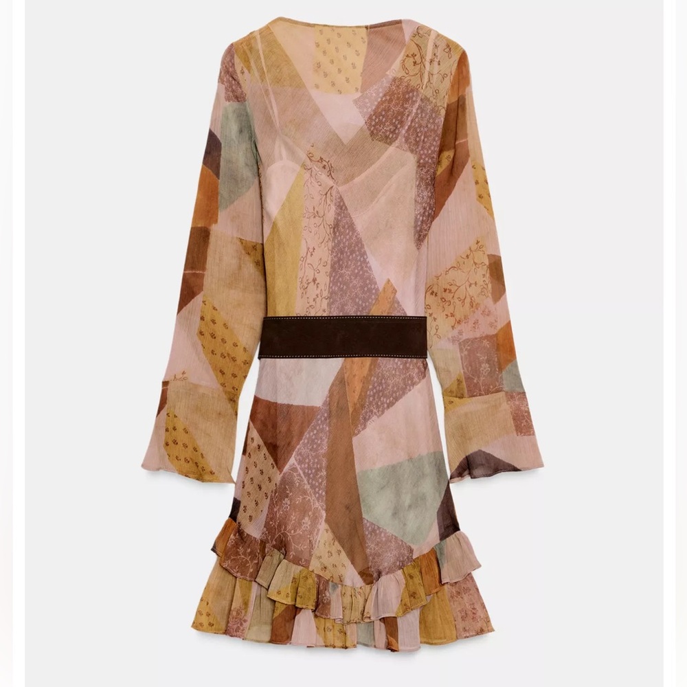 Patchwork Print Belted Mini Dress, Multicolor, Za… - image 14